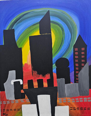 This piece was painted in an effort to convey the many dichotomies within our communities. The seemingly opposite sides of the same coin, as it were. What is often seen as black and white with every color represented. My take on simplifying a very complica